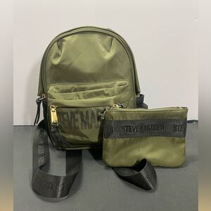 Steve Madden Olive Army Green Small Backpack Zip Inside Pockets W/ Coin Purse.
